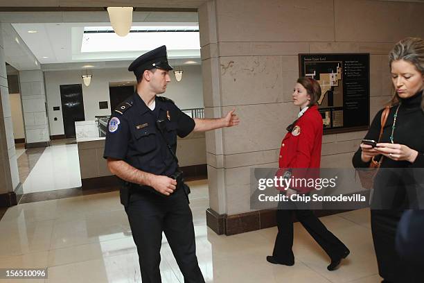 Capitol Police close off entire sections of the Capitol Visitors Center as former Former Central Intelligence Agency Director David Petraeus moves...