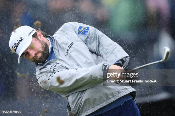Cameron Young of the United States tees off on the 4th hole during Day Four of The 151st Open at Royal Liverpool Golf Club on July 23, 2023 in...