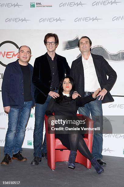 Ali Mafakheri, Mattias Ripa, Marjane Satrapi and Stephane Roche attend the 'La Bande Des Jotas' Photocall during the 7th Rome Film Festival at the...