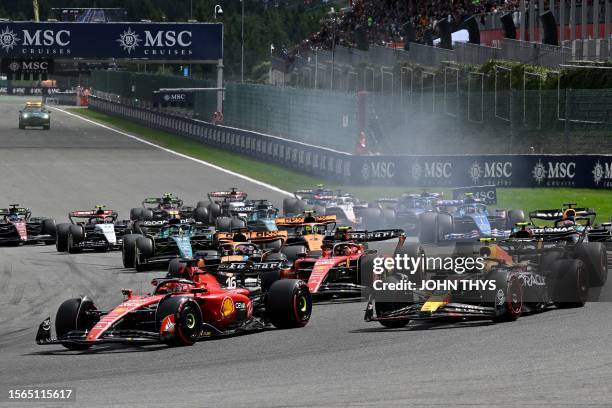 Drivers take the start of the Formula One Belgian Grand Prix at the Spa-Francorchamps Circuit in Spa on July 30, 2023.
