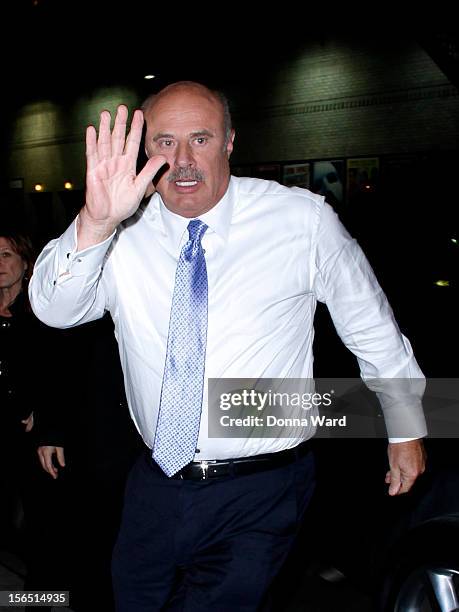 Dr. Phil arrives for "The Late Show with David Letterman" at Ed Sullivan Theater on November 15, 2012 in New York City.