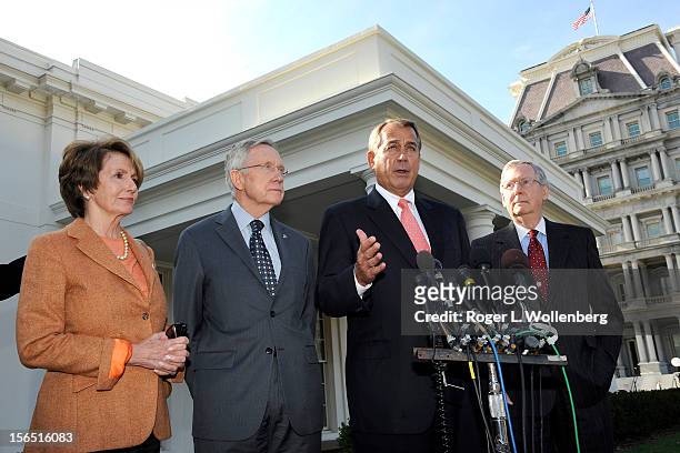 House Minority Leader Nancy Pelosi , Senate Majority Leader Harry Reid , Speaker of the House John Boehner , and Senate Minority Leader Mitch...
