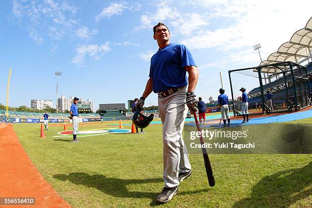 Johnny Damon of Team Thailand looks on during the workout day for the 2013 World Baseball Classic Qualifier at Xinzhuang Stadium on November 14, 2012...