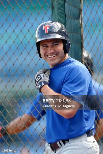 Johnny Damon of Team Thailand looks on during the workout day for the 2013 World Baseball Classic Qualifier at Xinzhuang Stadium on November 14, 2012...