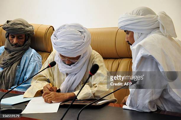 Algabass Ag Intalla, leader of the Ansar Dine delegation attends a meeting with representatives of Mali's Tuareg MNLA group as well as lead...