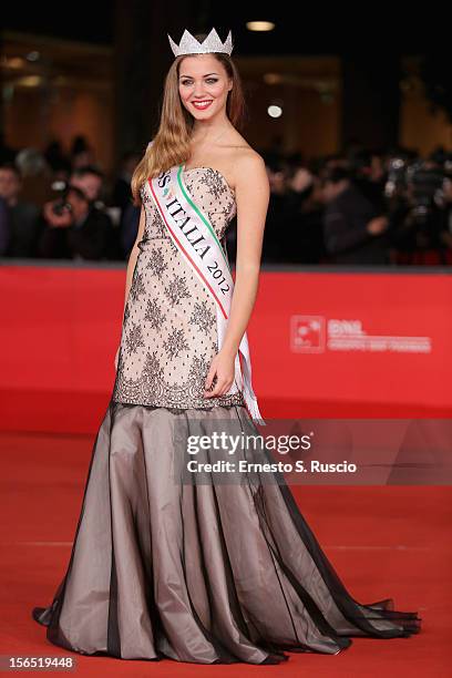 Miss Italia 2012 Giusy Buscemi attends the Miss Italia Red Carpet during the 7th Rome Film Festival at the Auditorium Parco Della Musica on November...