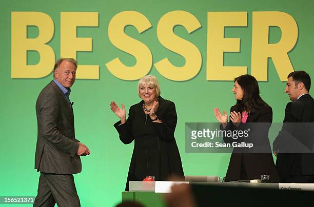 German Greens Party co-chancellor candidate Juergen Trittin, co-chairwoman Claudia Roth, co-chancellor candidate Katrin Goering-Eckardt and...