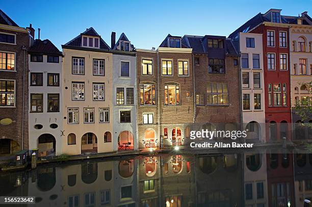 oudegracht 'old canal' and housing - utrecht stock pictures, royalty-free photos & images