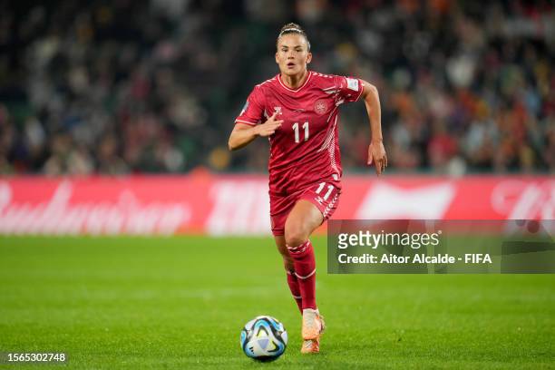 Katrine Veje of Denmark in action during the FIFA Women's World Cup Australia & New Zealand 2023 Group D match between Denmark and China at Perth...