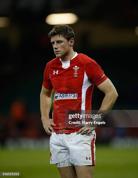 Rhys Priestland of Wales looks dejected after the international match between Wales and Samoa at the Millennium Stadium on November 16, 2012 in...