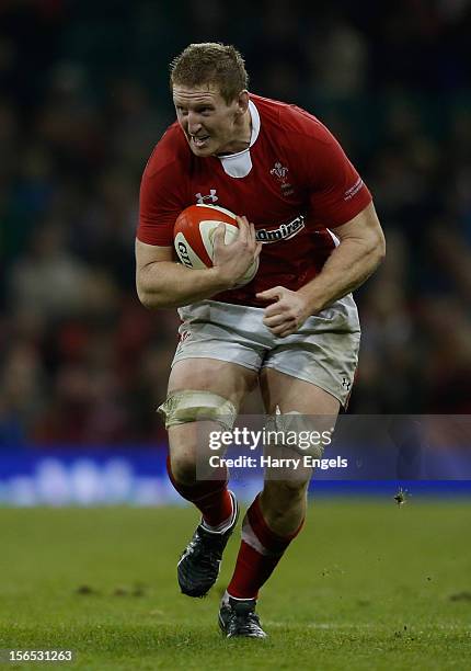 Bradley Davies of Wales runs with the ball during the international match between Wales and Samoa at the Millennium Stadium on November 16, 2012 in...