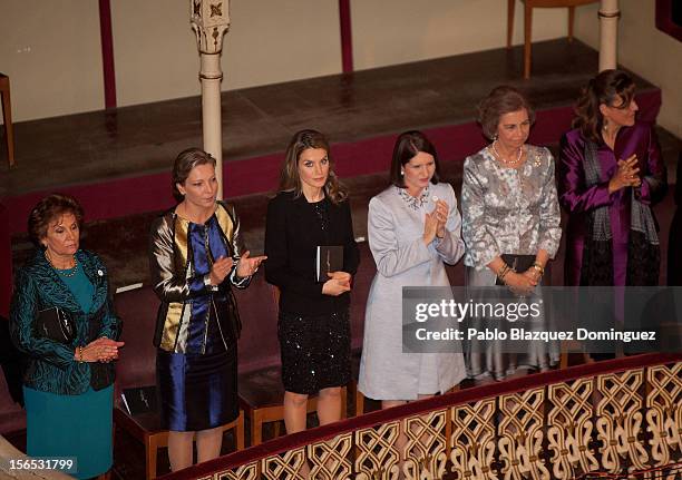 Princess Letizia of Spain and Queen Sofia of Spain attends the opening ceremony of the the XXII Ibero-American Summit at Falla Theatre on November...