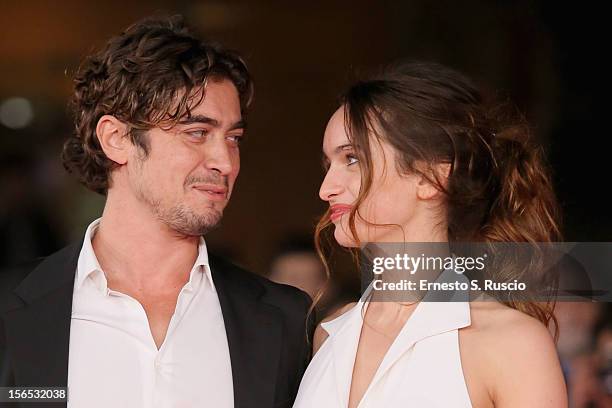 Actors Riccardo Scamarcio and Clara Ponsot attend the 'Cosimo E Nicole' Premiere during the 7th Rome Film Festival at Auditorium Parco Della Musica...