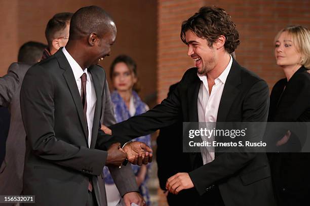 Actor Souleymane Sow and Riccardo Scamarcio attend the 'Cosimo E Nicole' Premiere during the 7th Rome Film Festival at Auditorium Parco Della Musica...