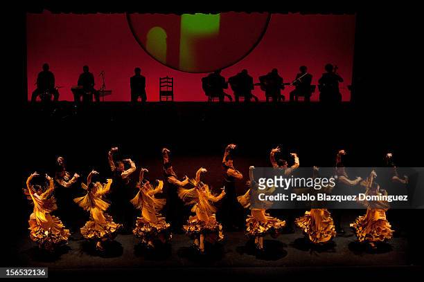 Flamenco dancers and musicians perform at the end of the opening ceremony of the the XXII Ibero-American Summit at Falla Theatre on November 16, 2012...