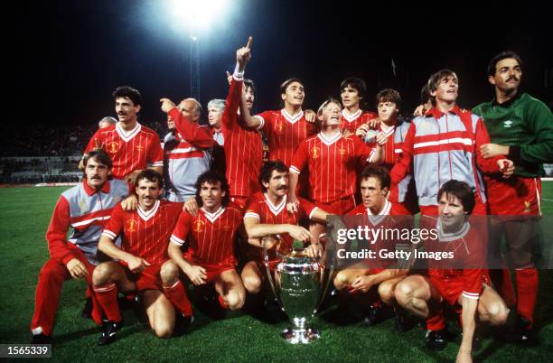 Liverpool celebrate during the 1984 European Cup Final between Roma v Liverpool played in Rome, Italy. Liverpool won 5-3 on penalties Mandatory...