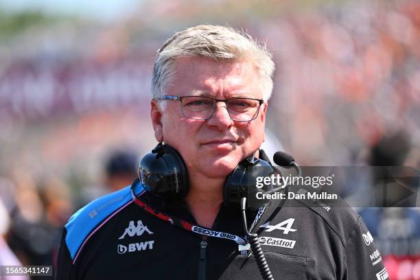 Otmar Szafnauer, Team Principal of Alpine F1 reacts on the grid prior to the F1 Grand Prix of Hungary at Hungaroring on July 23, 2023 in Budapest,...