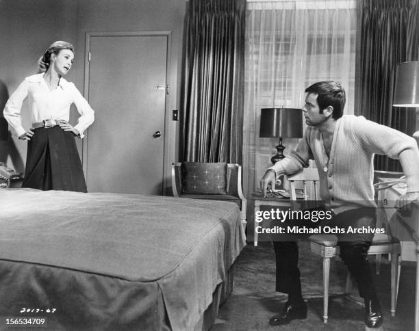 Joanne Woodward and Robert Wagner exchange a few heated words during their brief love affair in a scene from the film 'Winning', 1969.