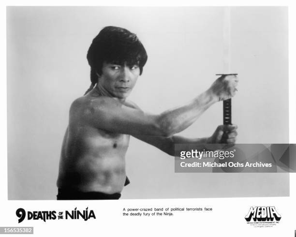 Sho Kosugi holds a sword in publicity portrait for the film 'Nine Deaths Of The Ninja', 1985.