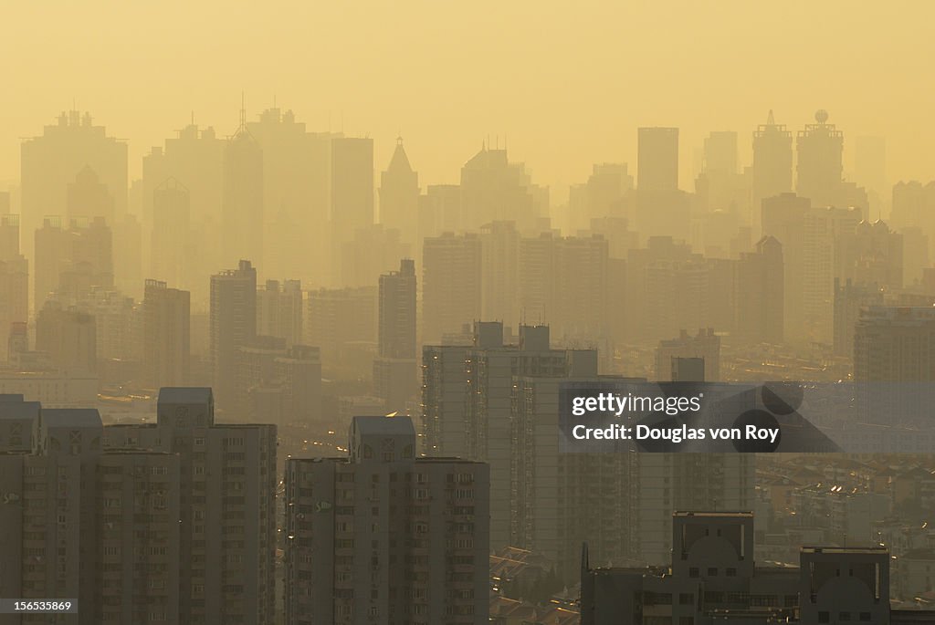 Shanghai Pudong skyline  at sunset