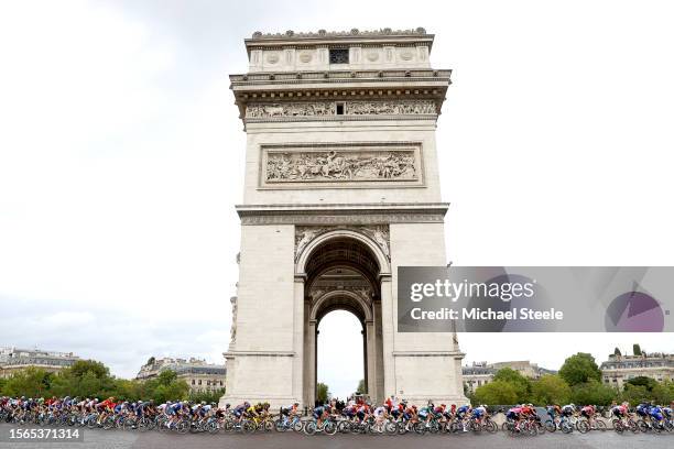 Jonas Vingegaard of Denmark and Team Jumbo-Visma - Yellow Leader Jersey, Giulio Ciccone of Italy and Team Lidl-Trek - Polka Dot Mountain Jersey and a...