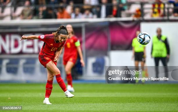 Julia Bartel of Spain has a shot on goal during the UEFA Women's European Under-19 Championship 2022/23 final match between Spain and Germany at the...