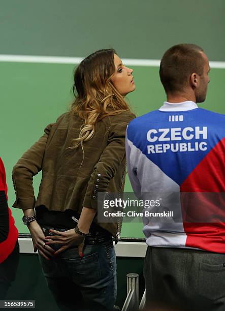 Ester Satorova the girlfriend of Tomas Berdych of Czech Republic after his five set win against Nicolas Almagro of Spain during day one of the final...