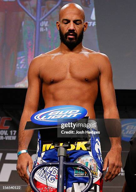 Cyrille Diabate weighs in during the official UFC 154 weigh in at New City Gas on November 16, 2012 in Montreal, Quebec, Canada.