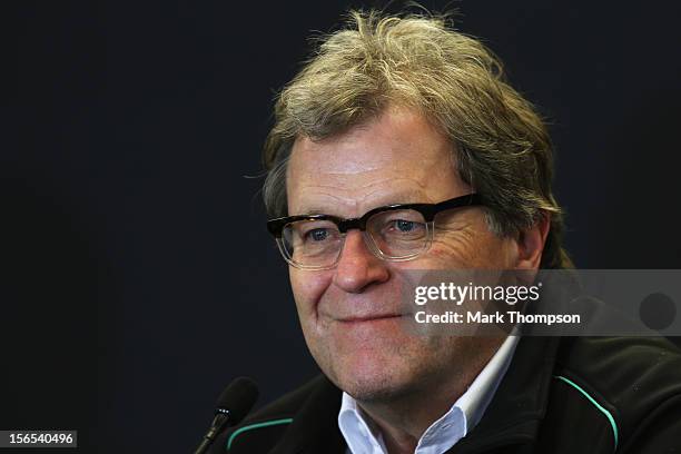 Norbert Haug of Mercedes attends the official press conference following practice for the United States Formula One Grand Prix at the Circuit of the...