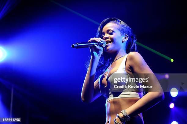 Rihanna performs at The Danforth during her 777 tour on November 15, 2012 in Toronto, Ontario. Rihanna's 777 Tour - 7 countries, 7 days, 7 shows in...