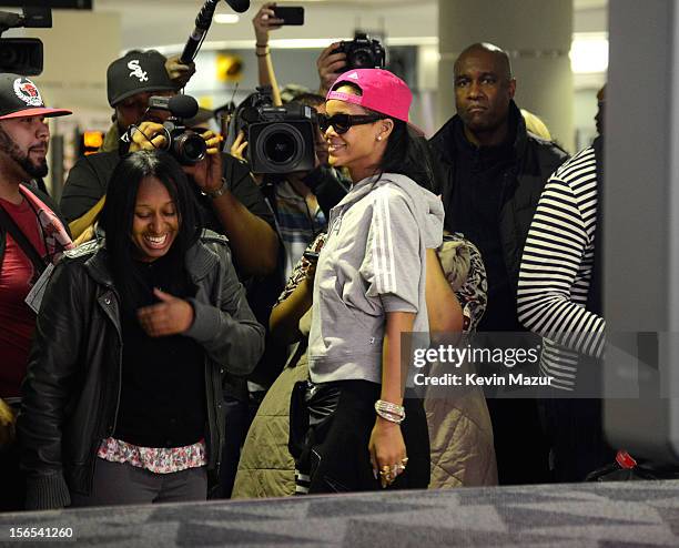 Rihanna arrives at the Toronto International Airport and greets fans and press on November 15, 2012 in Toronto, Canada. Rihanna's 777 Tour - 7...