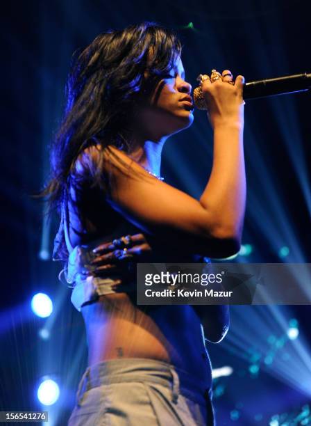 Rihanna performs at The Danforth during her 777 tour on November 15, 2012 in Toronto, Ontario. Rihanna's 777 Tour - 7 countries, 7 days, 7 shows in...