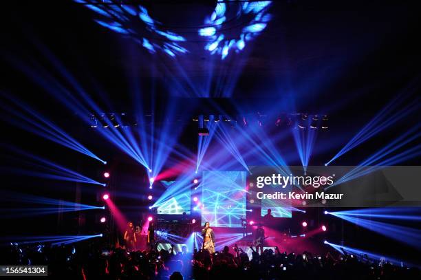 Rihanna performs at The Danforth during her 777 tour on November 15, 2012 in Toronto, Ontario. Rihanna's 777 Tour - 7 countries, 7 days, 7 shows in...