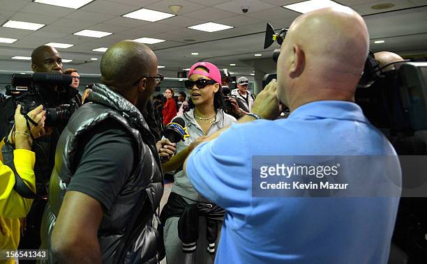 Rihanna arrives at the Toronto International Airport and greets fans and press on November 15, 2012 in Toronto, Canada. Rihanna's 777 Tour - 7...