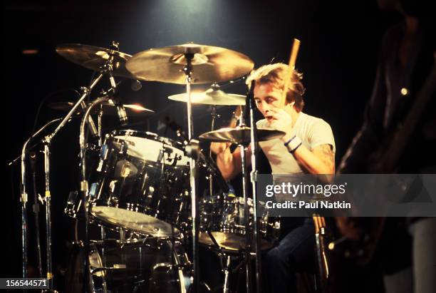 Australian rock group AC/DC performs at the Aragon Ballroom, Chicago, Illinois, September 22, 1978. Pictured is Phil Rudd.