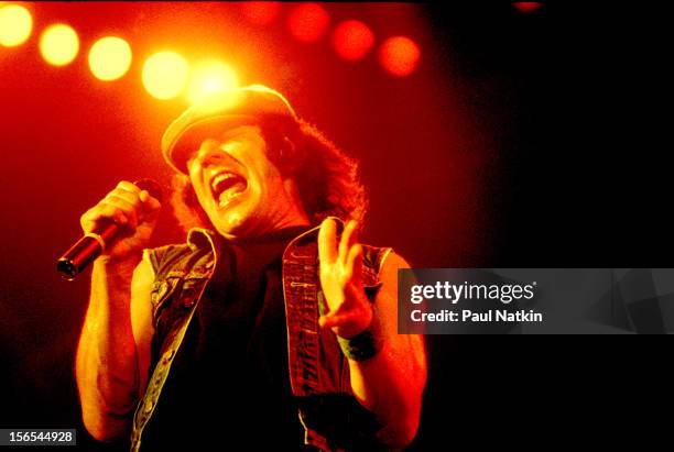 Australian rock group AC/DC performs at the Rosemont Horizon, Chicago, Illinois, September 20, 1980. Pictured is Brian Johnson.