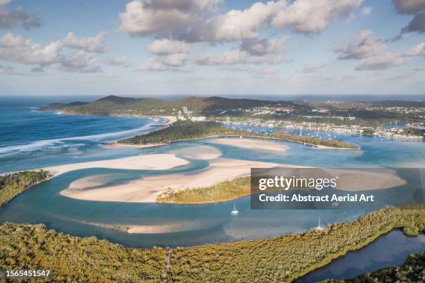 noosa heads photographed from an aerial point of view, queensland, australia - tide rivers stock pictures, royalty-free photos & images