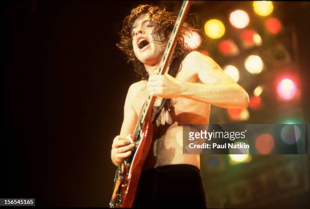 Australian rock group AC/DC performs at the Rosemont Horizon, Chicago, Illinois, September 20, 1980. Pictured is Angus Young.