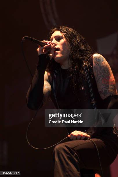 American rock group AFI performs onstage at the Allstate Arena, Chicago, Illinois, December 6, 2003. Pictured is Davey Havok .