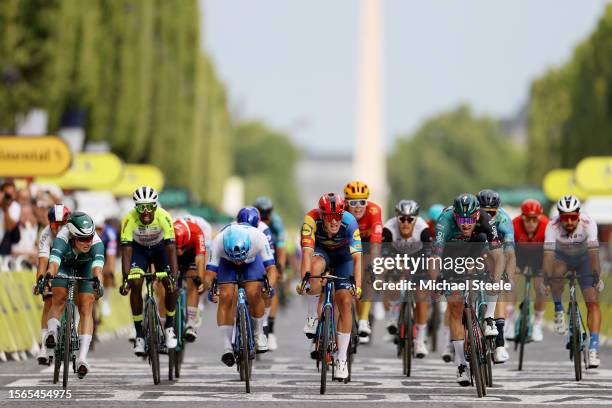 Jasper Philipsen of Belgium and Team Alpecin-Deceuninck - Green Points Jersey, Biniam Girmay of Eritrea and Team Intermarché-Circus-Wanty, Dylan...