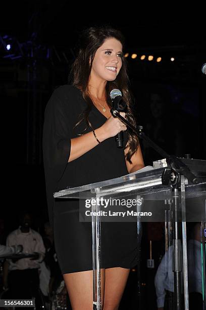 Katherine Schwarzenegger speaks onstage at the Zenith Watches Best Buddies Miami Gala at Marlins Park on November 16, 2012 in Miami, Florida.