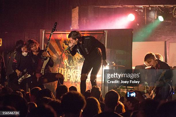 The metal band Make Me Famous performs at The Emerson Theater on November 6, 2012 in Indianapolis, Indiana.