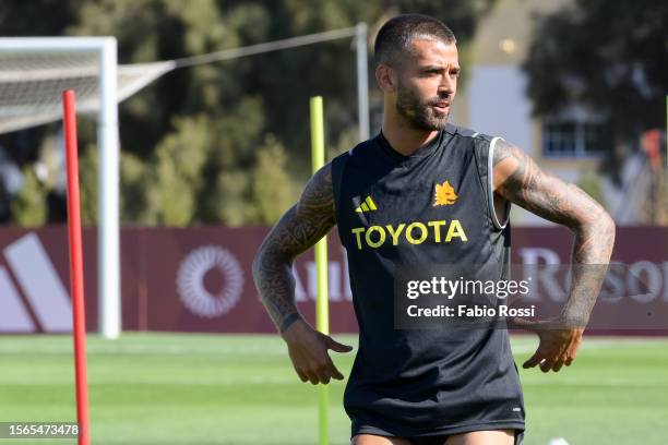 Roma player Leonardo Spinazzola during a training session at Estadio Municipal de Albufeira on July 23, 2023 in Albufeira, Portugal.