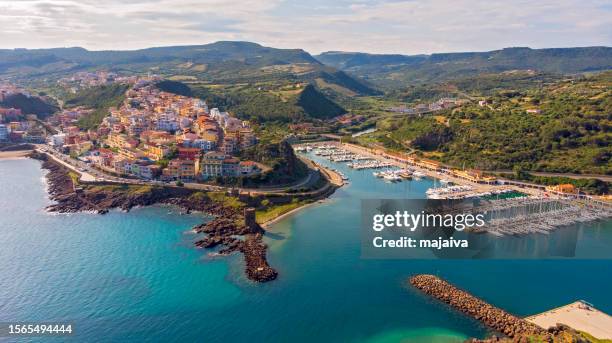 aerial view of marina castelsardo and the city , sardinia, italy - cagliari imagens e fotografias de stock