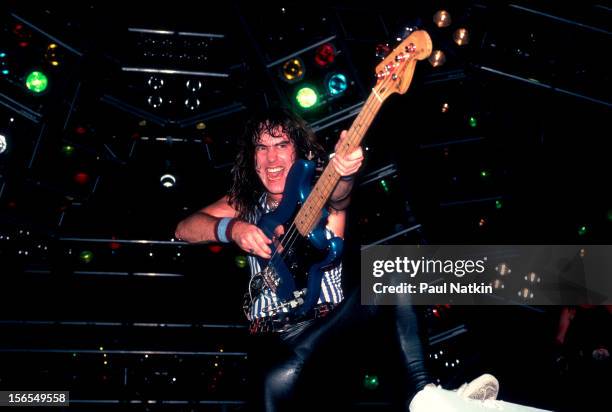 British heavy metal band Iron Maiden performs at the Alpine Valley Music Theater during their World Piece Tour, East Troy, Wisconsin, August 6, 1983....
