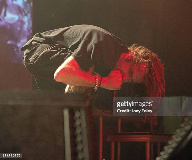 Vocalist Randy Blythe of Lamb of God performs at The Egyptian Room in Old National Centre on November 8, 2012 in Indianapolis, Indiana.