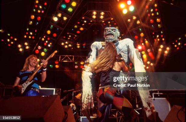 British heavy metal band Iron Maiden performs at the Alpine Valley Music Theater during their World Piece Tour, East Troy, Wisconsin, August 6, 1983....