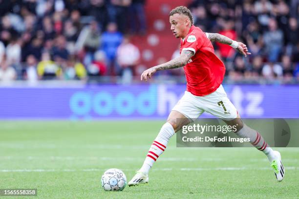 Noa Lang of PSV Eindhoven Controls the ball during the Pre-Season Friendly match between PSV Eindhoven and Nottingham Forest at Philips Stadion on...