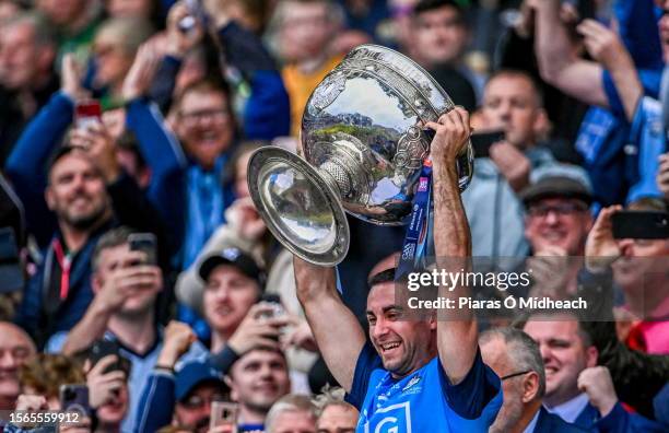 Dublin , Ireland - 30 July 2023; Dublin captain James McCarthy lifts the Sam Maguire Cup after his side's victory in the GAA Football All-Ireland...