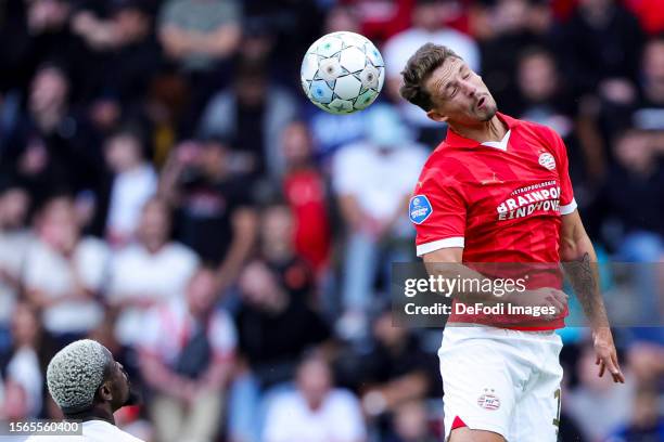 Olivier Boscagli of PSV Eindhoven Controls the ball during the Pre-Season Friendly match between PSV Eindhoven and Nottingham Forest at Philips...